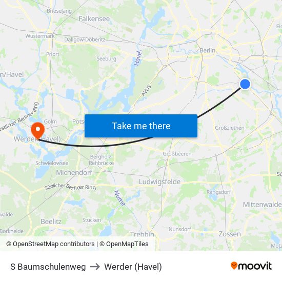 S Baumschulenweg to Werder (Havel) map