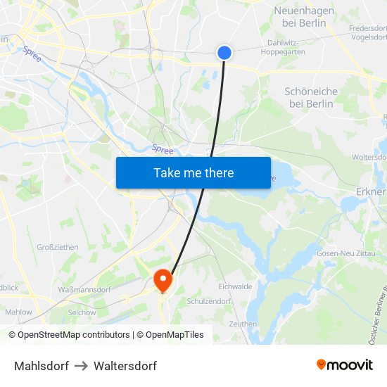 Mahlsdorf to Waltersdorf map