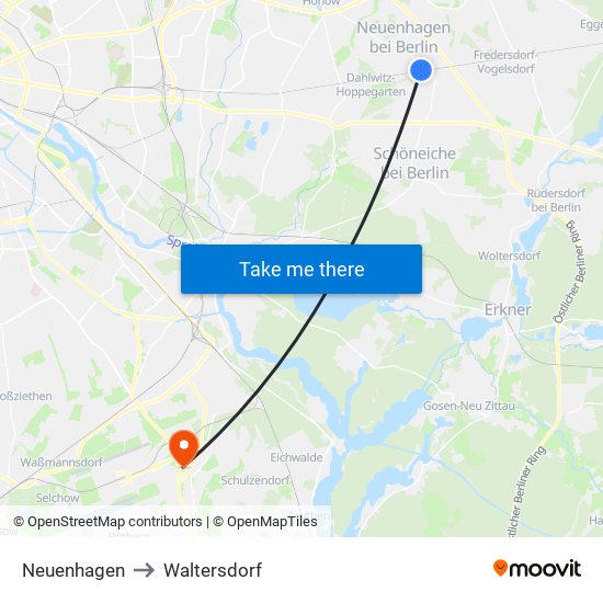 Neuenhagen to Waltersdorf map