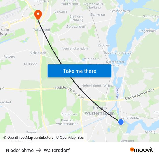 Niederlehme to Waltersdorf map