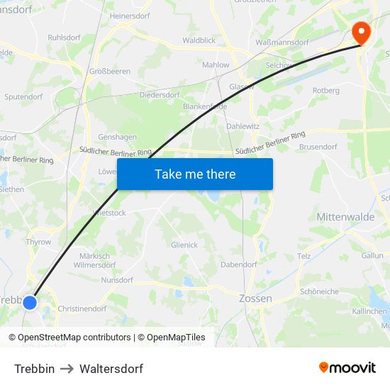 Trebbin to Waltersdorf map
