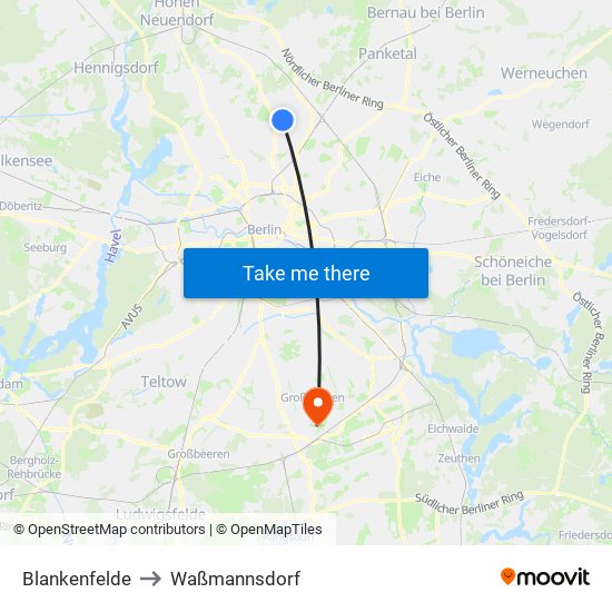 Blankenfelde to Waßmannsdorf map