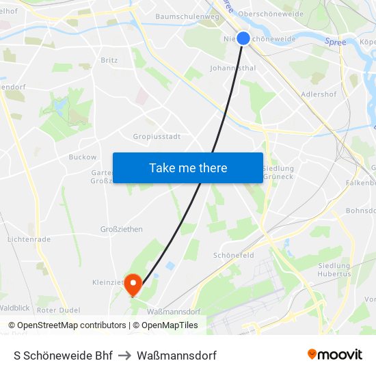 S Schöneweide Bhf to Waßmannsdorf map