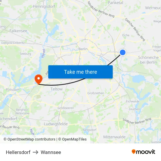 Hellersdorf to Wannsee map