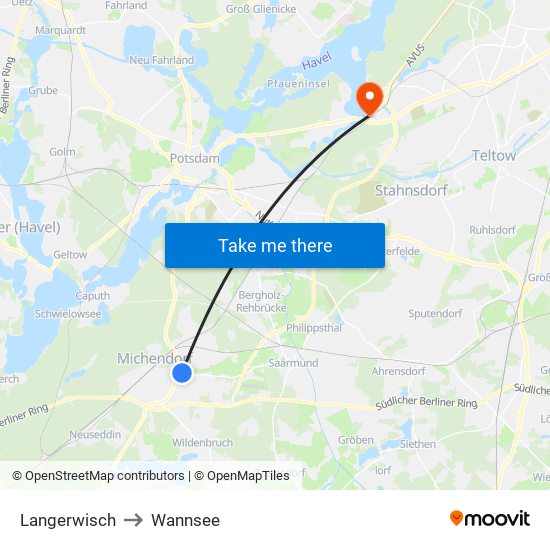 Langerwisch to Wannsee map