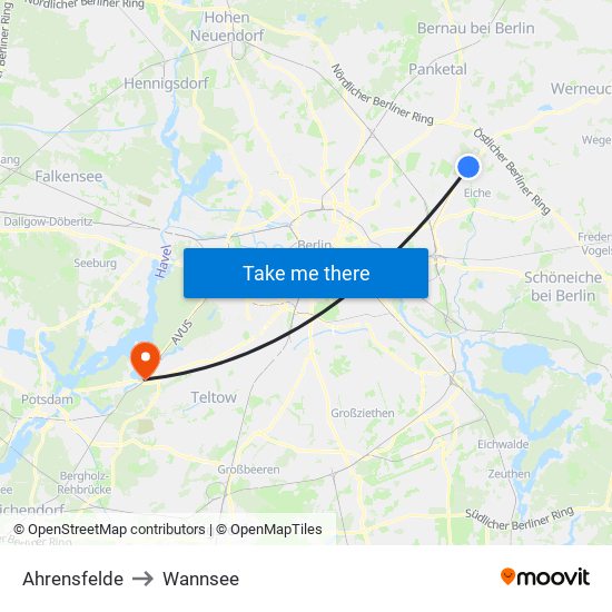 Ahrensfelde to Wannsee map