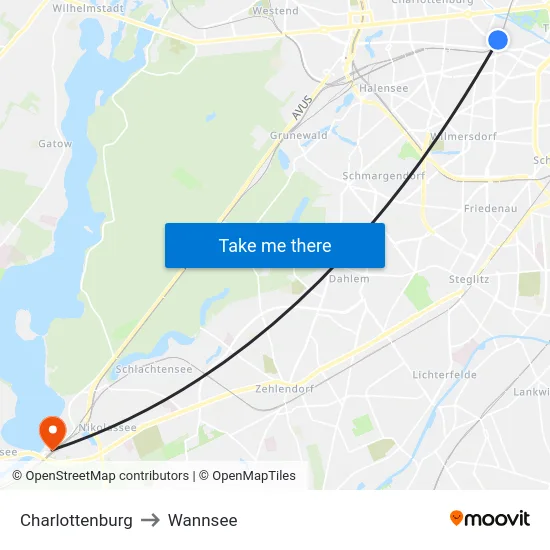 Charlottenburg to Wannsee map