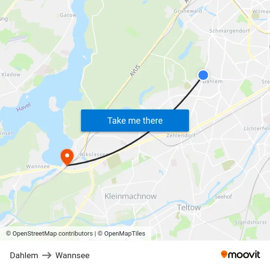 Dahlem to Wannsee map