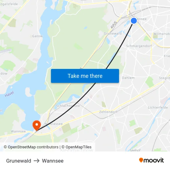 Grunewald to Wannsee map