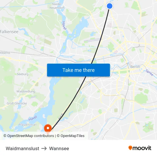 Waidmannslust to Wannsee map