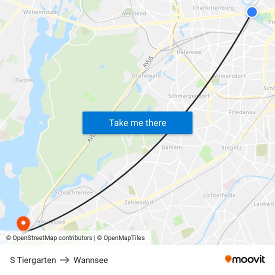 S Tiergarten to Wannsee map