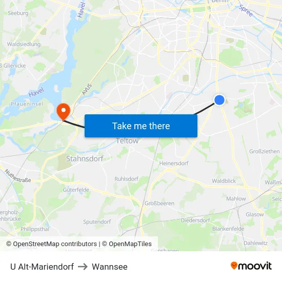 U Alt-Mariendorf to Wannsee map
