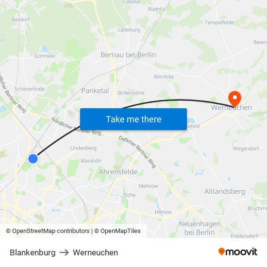 Blankenburg to Werneuchen map