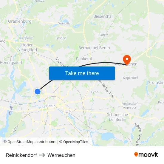 Reinickendorf to Werneuchen map