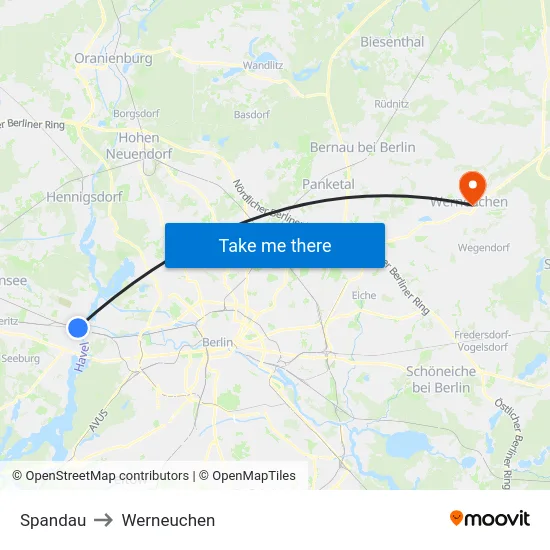 Spandau to Werneuchen map