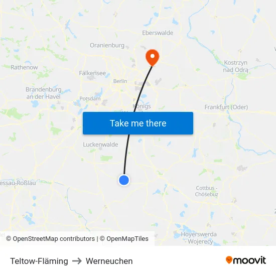 Teltow-Fläming to Werneuchen map