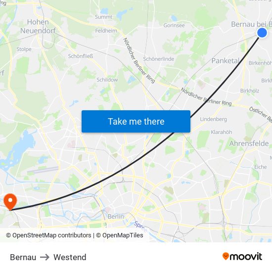 Bernau to Westend map