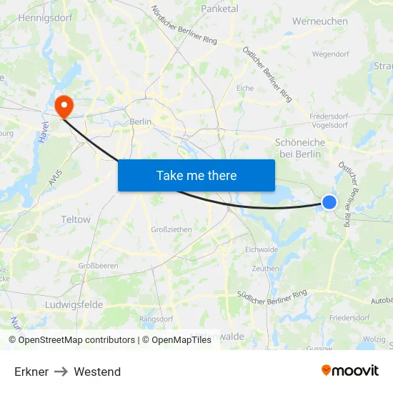 Erkner to Westend map