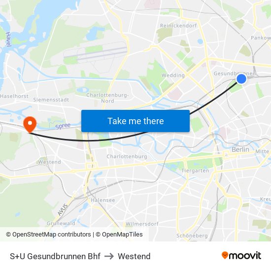 S+U Gesundbrunnen Bhf to Westend map