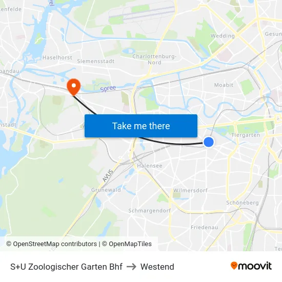 S+U Zoologischer Garten Bhf to Westend map