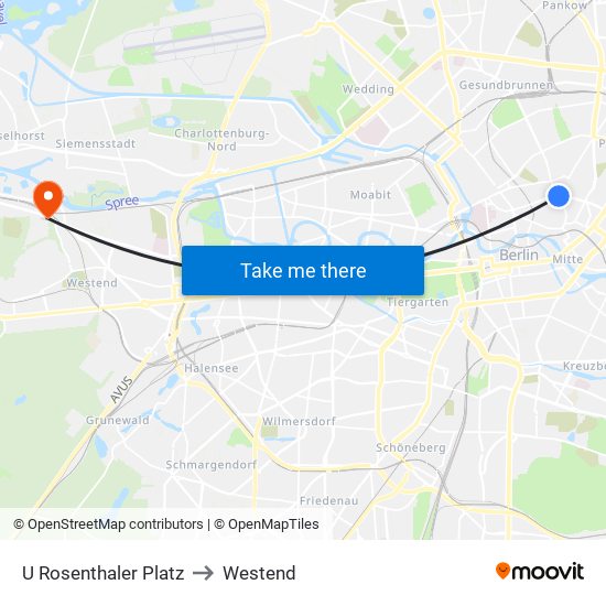 U Rosenthaler Platz to Westend map