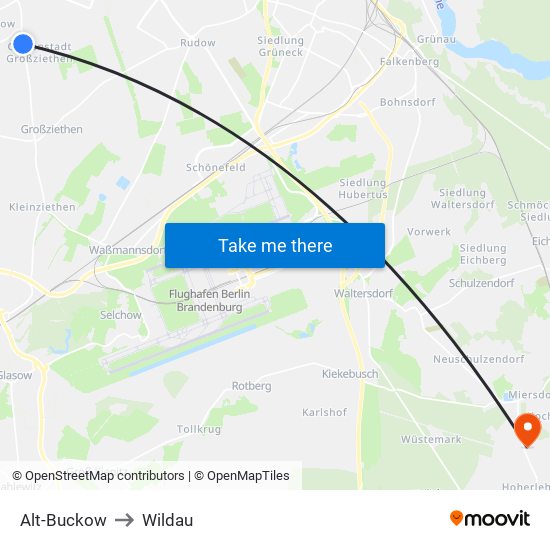 Alt-Buckow to Wildau map