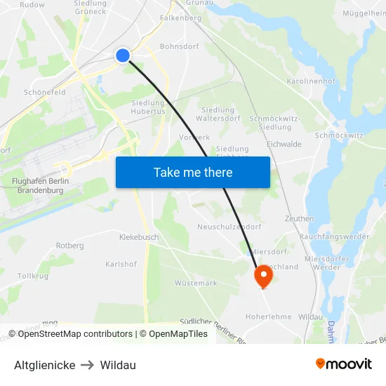 Altglienicke to Wildau map