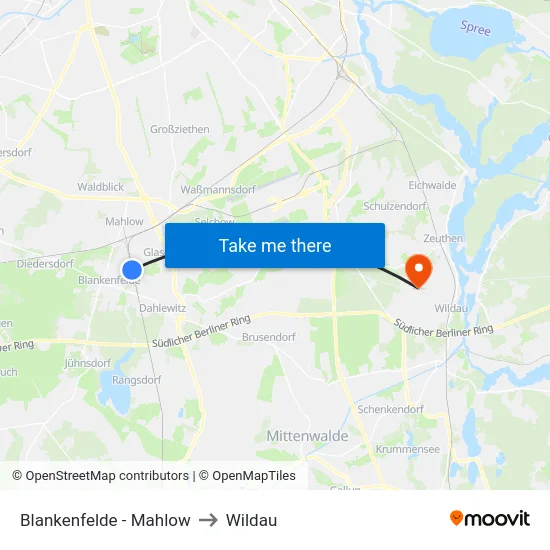 Blankenfelde - Mahlow to Wildau map