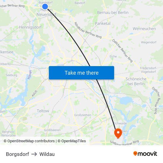 Borgsdorf to Wildau map