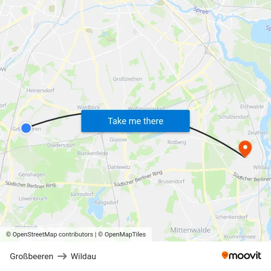 Großbeeren to Wildau map