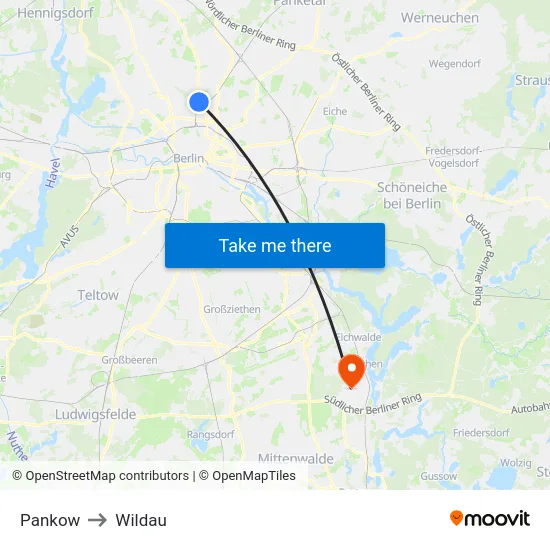Pankow to Wildau map
