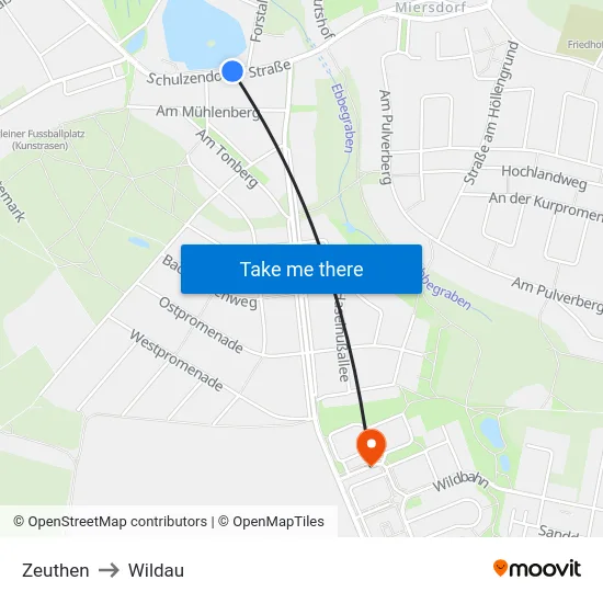 Zeuthen to Wildau map