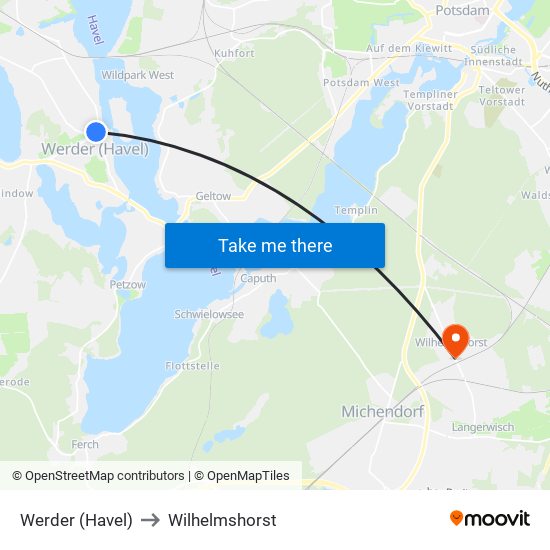 Werder (Havel) to Wilhelmshorst map