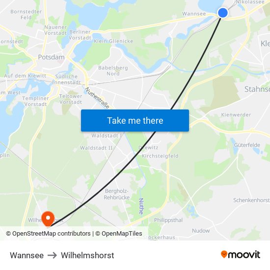 Wannsee to Wilhelmshorst map
