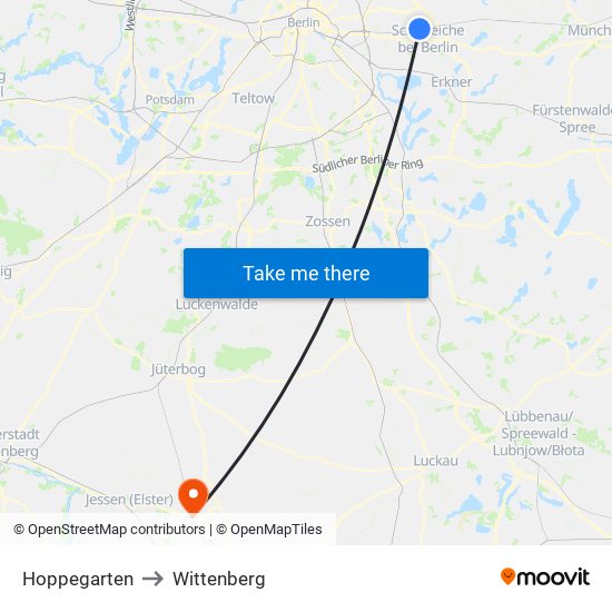 Hoppegarten to Wittenberg map