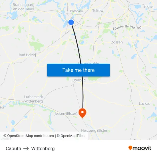 Caputh to Wittenberg map