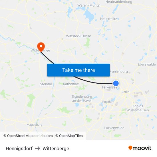 Hennigsdorf to Wittenberge map