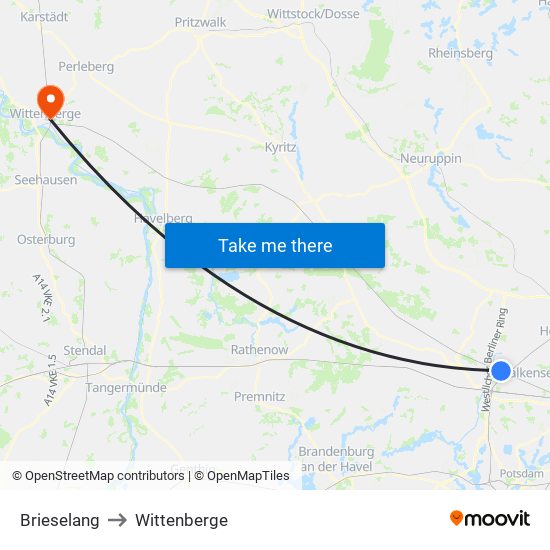 Brieselang to Wittenberge map