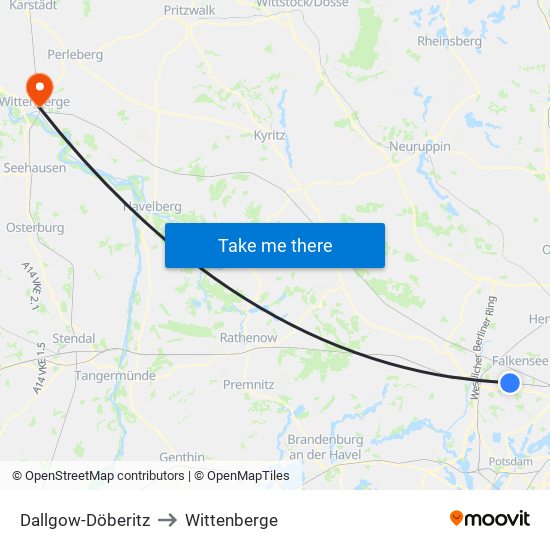 Dallgow-Döberitz to Wittenberge map