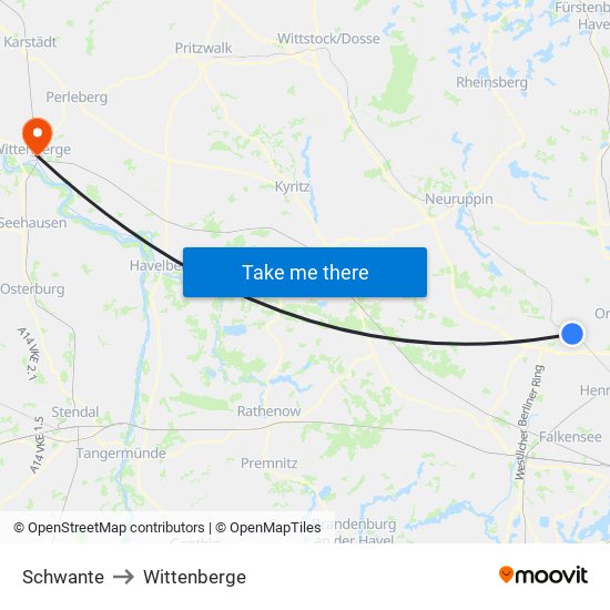 Schwante to Wittenberge map