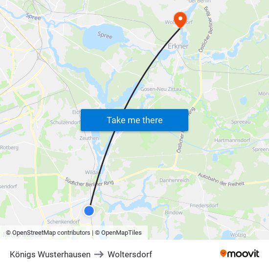Königs Wusterhausen to Woltersdorf map