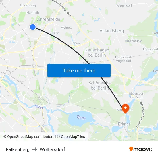 Falkenberg to Woltersdorf map