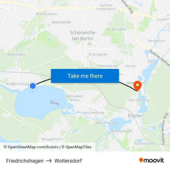 Friedrichshagen to Woltersdorf map