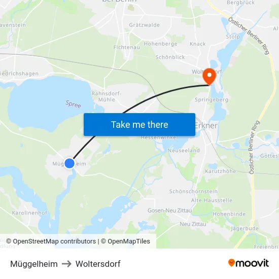 Müggelheim to Woltersdorf map