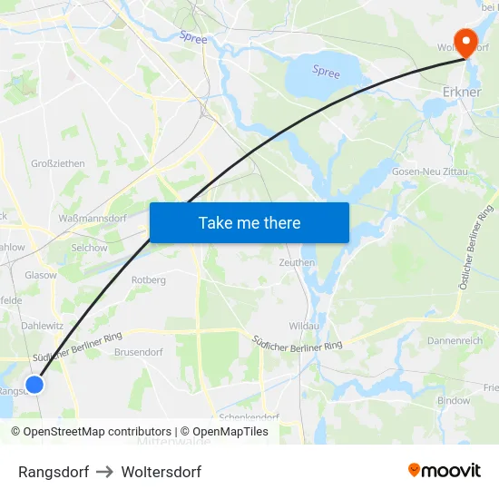 Rangsdorf to Woltersdorf map