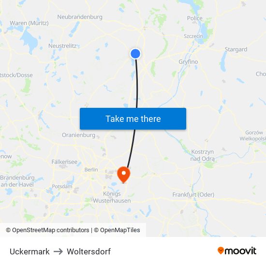 Uckermark to Woltersdorf map