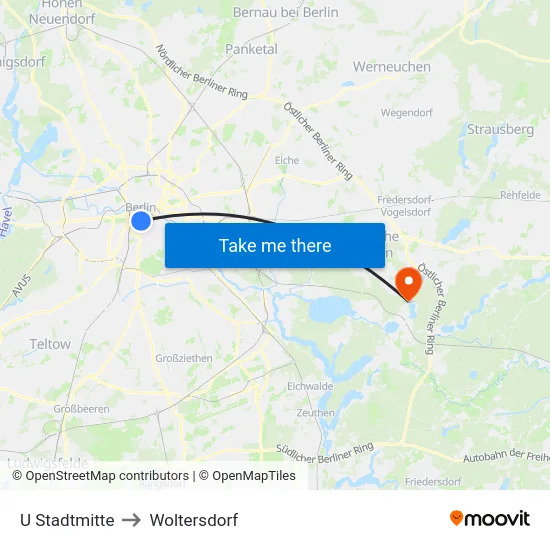 U Stadtmitte to Woltersdorf map