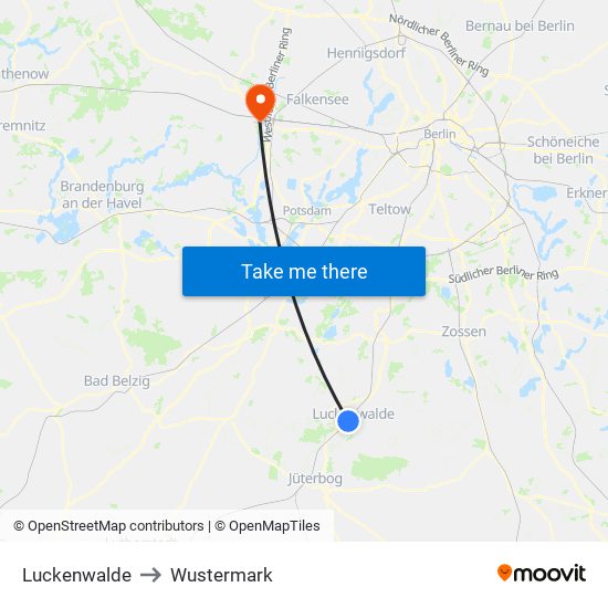 Luckenwalde to Wustermark map