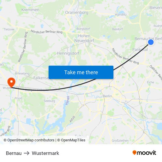 Bernau to Wustermark map