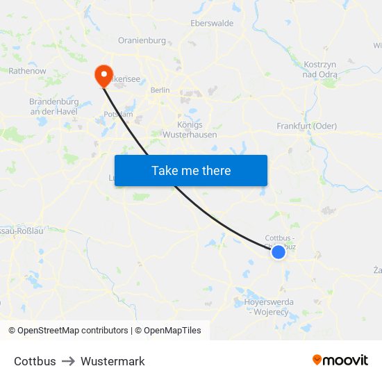 Cottbus to Wustermark map